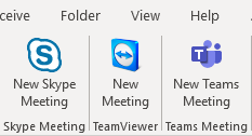 Shows the button that is used to create a Teams meeting in the top menu in the calendar in Outlook.